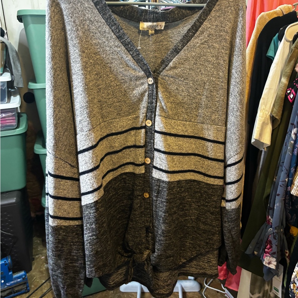 Umgee Gray Striped Button-Down Cardigan